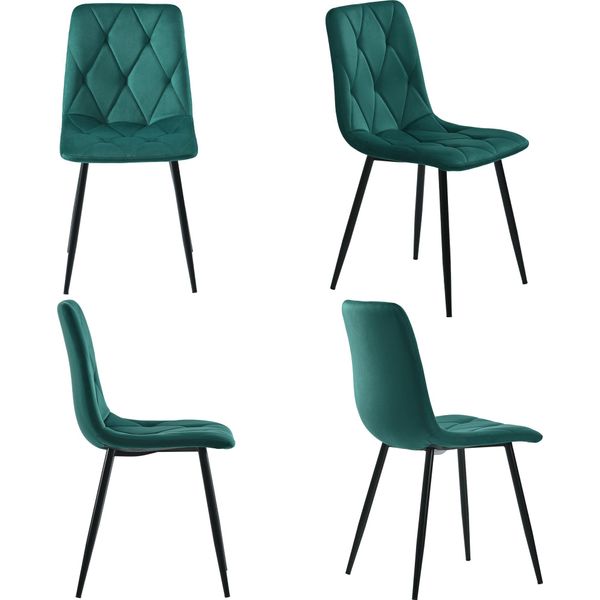 Fortuna Lai Sedia Da Pranzo (4 Pezzi), Verde Scuro, Set Di 4 Sedie Imbottite Sedia Di Design, Sedia Da Pranzo In Velluto Twill, Sedia Da Cucina Con Schienale, Seduta In Velluto, Struttura In Metallo, Gambe In Metallo-image