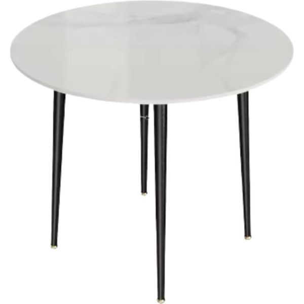Tavolo Da Pranzo Rotondo Effetto Marmo – 80 Cm – Tavolo Da Pranzo Per 4 Persone – Tavolo In Marmo Grigio – Struttura In Metallo – Moderno-image