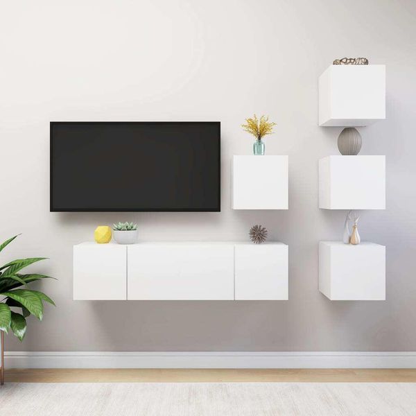 Maison Exclusive - Set Mobili Porta Tv 6 Pz Bianco In Legno Multistrato-image