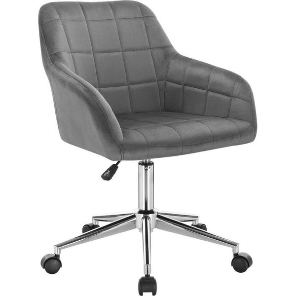 Sgabello Da Lavoro Happyment Vida – Grigio Scuro – Velluto – Regolabile In Altezza – Ergonomico – Con Braccioli – Girevole – Rotelle-image