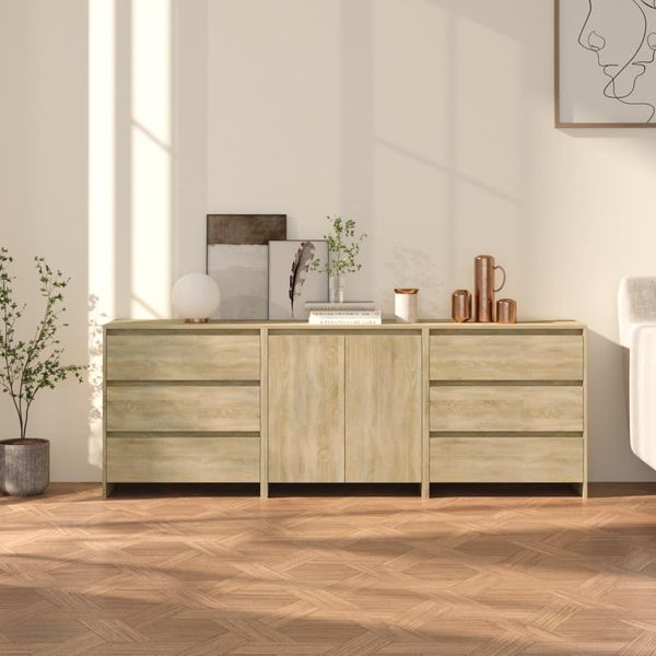 The Living Store Credenza A 3 Pezzi In Legno Di Rovere Sonoma-image