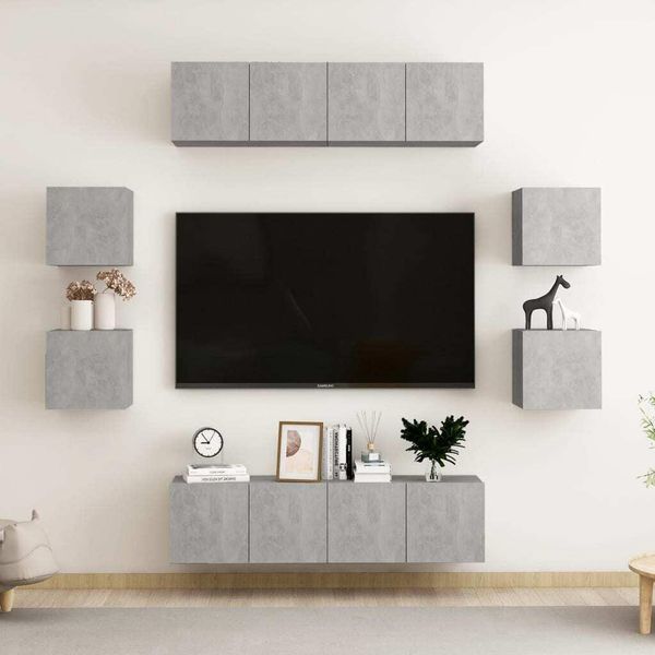 Maison Exclusive - Set Di Mobili Porta Tv 8 Pz Grigio Cemento In Legno Multistrato-image