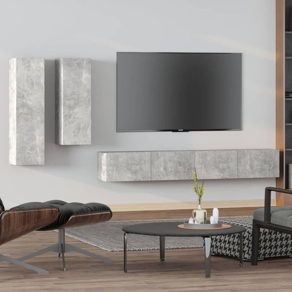 Maison Exclusive - Set Di Mobili Porta Tv 4 Pz Grigio Cemento In Legno Multistrato-image