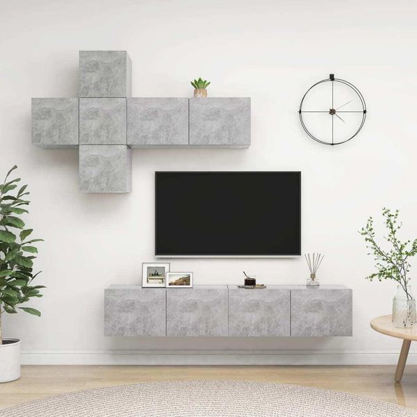 Maison Exclusive - Set Di Mobili Porta Tv 7 Pz Grigio Cemento In Legno Multistrato-image