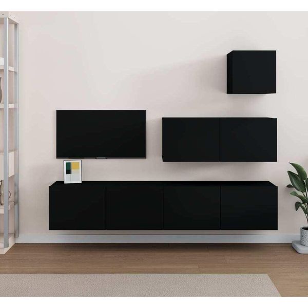 Maison Exclusive - Set Mobili Porta Tv 4 Pz Nero In Legno Multistrato-image