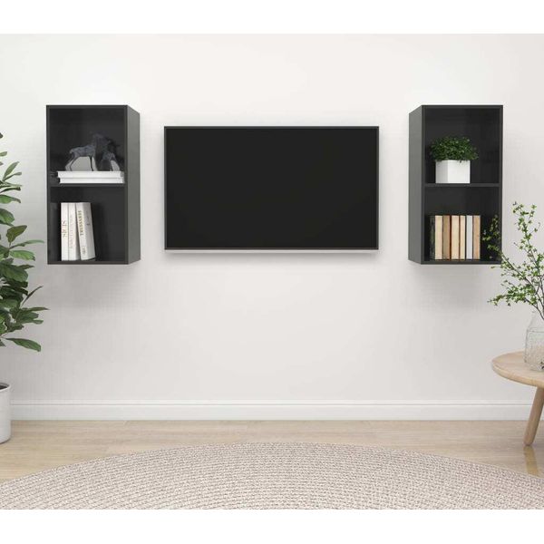 Maison Exclusive - Mobile Tv A Parete 2 Pz Grigio Lucido In Truciolato-image