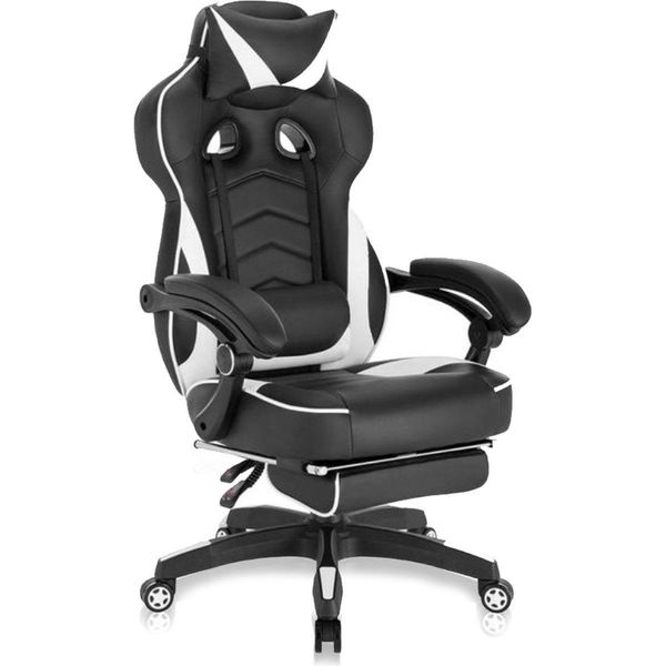 Sedia Da Gioco Premium – Ergonomica – Con Poggiapiedi – Regolabile In Altezza – Nero/Bianco – Sedia Da Gioco E Da Ufficio-image