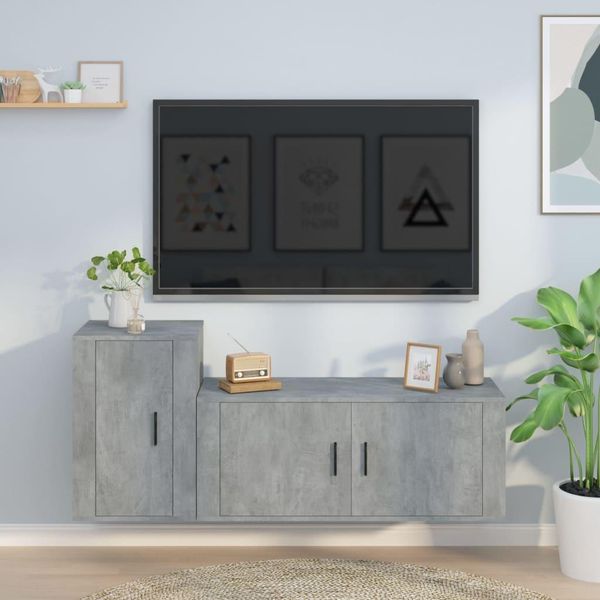 Maison Exclusive - Set Di Mobili Porta Tv 2 Pz Grigio Cemento In Legno Multistrato-image