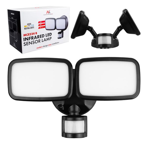 Lampada Da Parete A Led Maclean Con Sensore Pir 20 W 1500 Lm IP65 Bianco Neutro 4000 K Nero MCE524 B-image