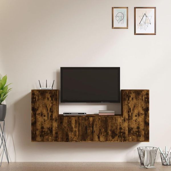 Maison Exclusive - Set Mobili Porta Tv 3 Pz Rovere Fumo In Legno Multistrato-image