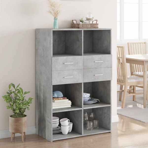Maison Exclusive - Credenza Grigio Cemento 80X42,5X124 Cm In Legno Multistrato-image