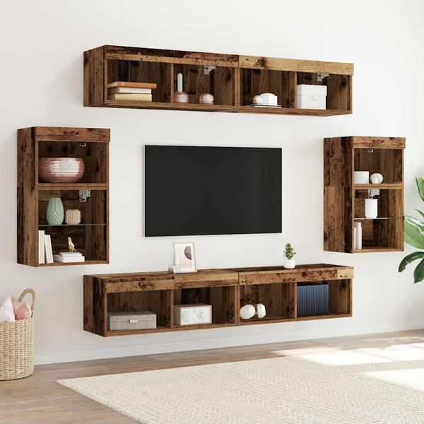Maison Exclusive - Set Mobile Tv 8 Pcs Legno Vecchio Legno Multistrato-image