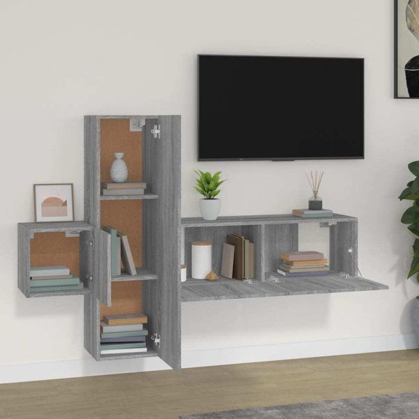 Maison Exclusive - Set Mobili Porta Tv 3 Pz Grigio Sonoma In Legno Multistrato-image