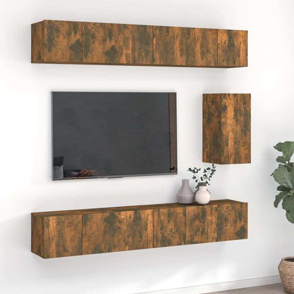 Maison Exclusive - Set Di Mobili Porta Tv 7 Pz Rovere Fumo In Legno Multistrato-image