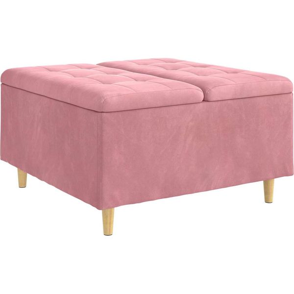 Syfax™ Pouf Contenitore Con Cuscino Rosa 80 X 80 X 45 Cm Velluto-image
