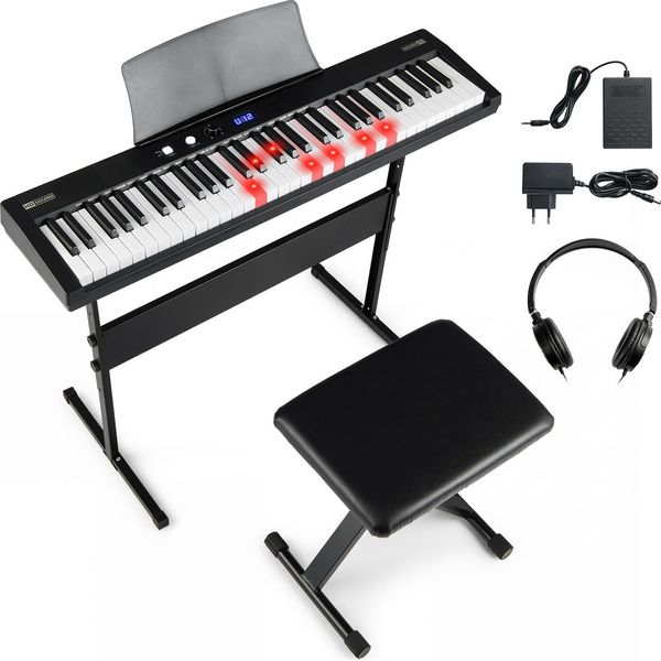Costway Pianoforte Con Tastiera A 61 Tasti, Set Pianoforte Elettrico Con Supporto Regolabile E Sgabello, 128 Ritmi, 128 Timbri E 80 Demo, Strumento Musicale-image
