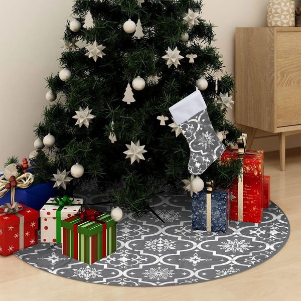 Maison Exclusive - Gonna Albero Natale Raffinata Con Calza Grigia In Tessuto 90 Cm-image