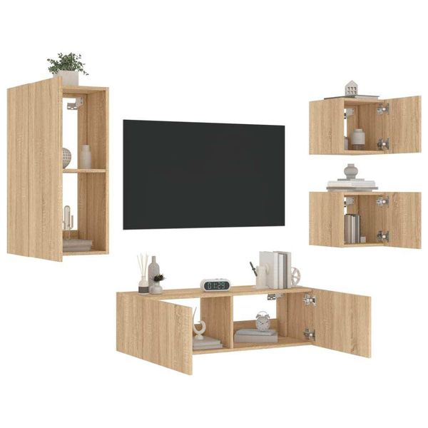 Maison Exclusive - Mobili Tv A Muro 4Pz Con Luci Led Rovere Sonoma-image