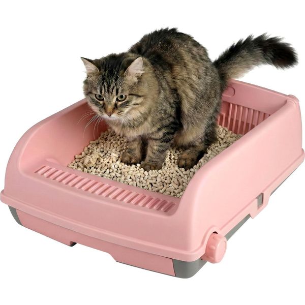 Costway Lettiera Aperta, Lettiera Per Gatti Con Bordo Alto, Cat Litter Box Con Vassoio Estraibile E Paletta Scorrevole, Gatti Fino A 10 Kg, In Pp, Rosa-image