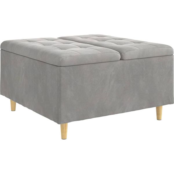 Syfax™ Pouf Contenitore Grigio Chiaro 80 X 80 X 45 Cm Velluto-image