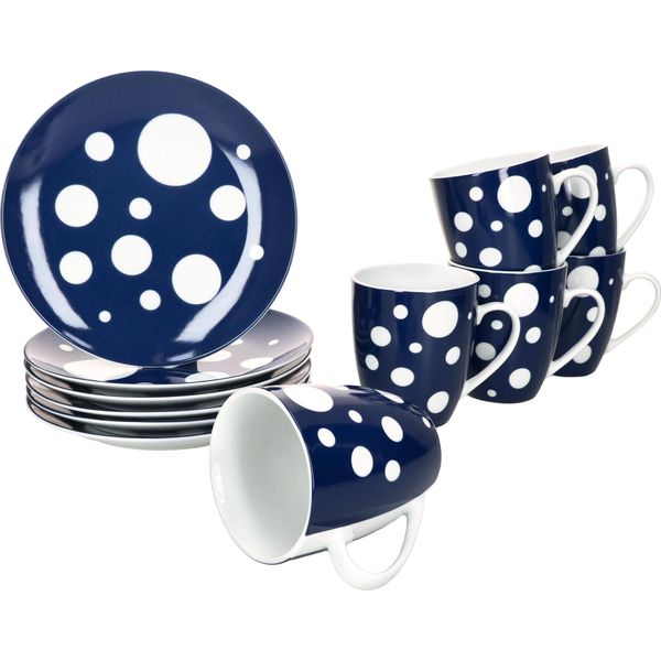 Pula Blu Set Da Colazione 12 Pezzi Porcellana Piatti A Pois Tazze-image