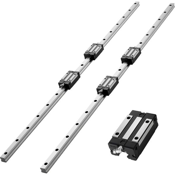 Guide Lineari Vevor HGR20, Confezione Da 2 Guide Lineari Da 1000 Mm E 4 Blocchi Di Scorrimento, Inossidabili E Ad Alta Precisione, Guide Di Scorrimento Per Fai-Da-Te, Fresatrici Cnc, Torni, Fresatrici, Stampanti 3D-image