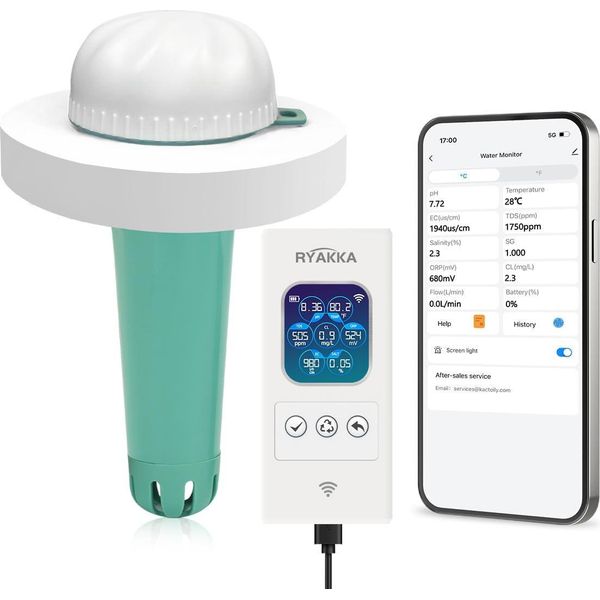 Swimming Pool Water Tester 7In1 Wifi Ph Chlorine Salt Temperature Orp Tds-image
