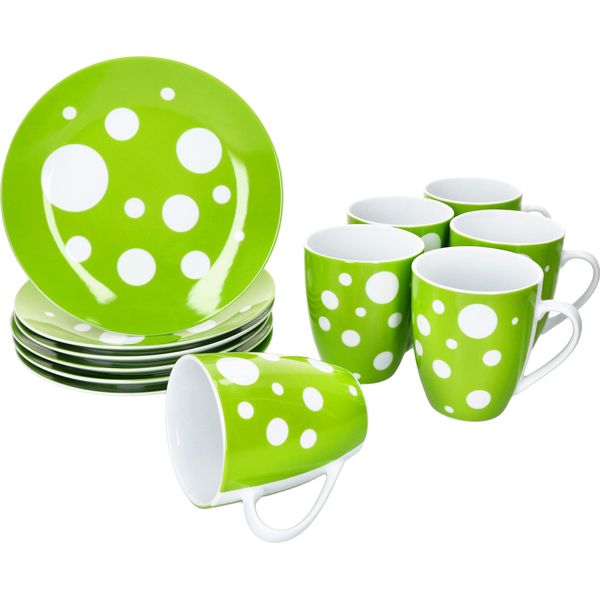 Pula Verde Set Da Colazione 12 Pezzi Porcellana Piatti A Pois Tazze-image