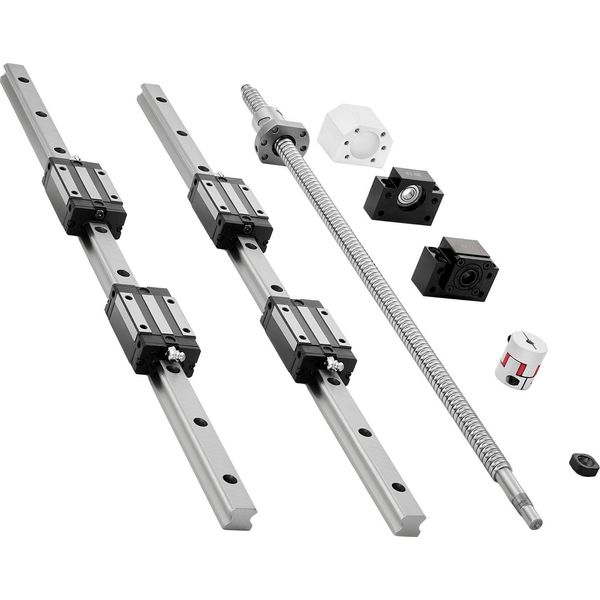 Guide Lineari Vevor, HGR20, Confezione Da 2 Guide Lineari Da 600 Mm, 1 Vite A Ricircolo Di Sfere, 4 Blocchi Di Scorrimento, Con Supporto Terminale BF12/BK12, Giunto E Alloggiamento Dado, Per Fresatrici E Torni Cnc Fai Da Te.-image