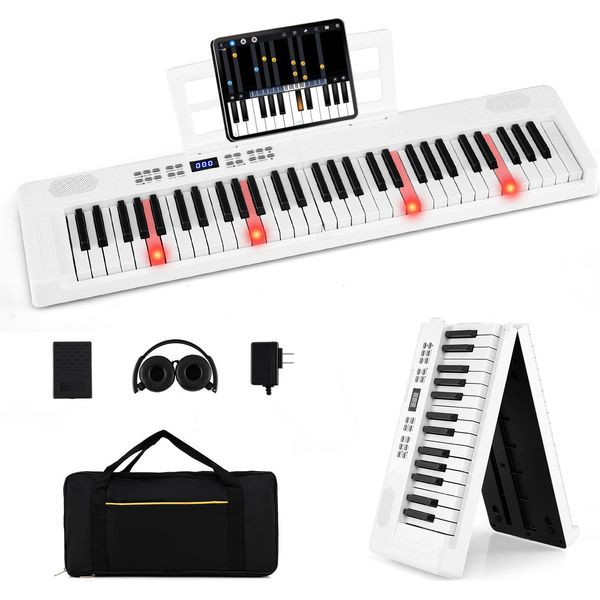 Pianoforte Digitale Costway A 61 Tasti Con Cuffie, Leggio, Tastiera Con Altoparlanti, Pedale Sustain, Funzione Midi, Bianco-image