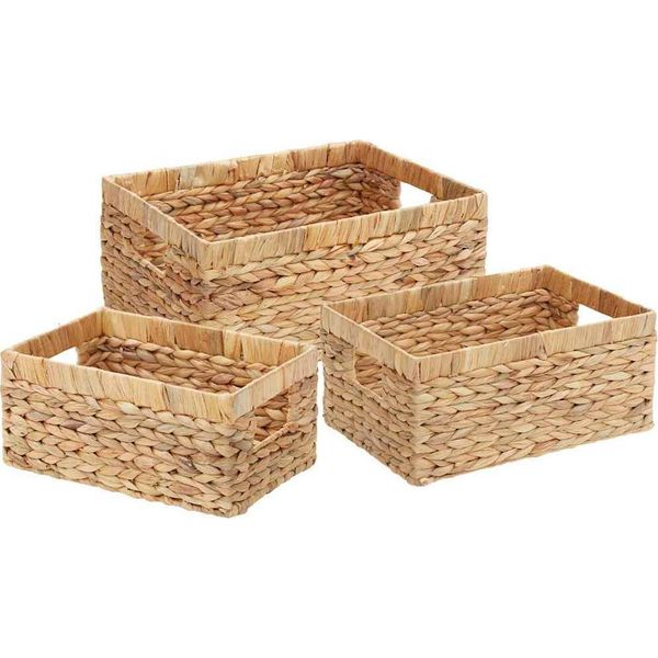Vidaxl Cestini Portaoggetti 3 Pezzi Naturale 40 X 30 X 18 Cm Giacinto D'acqua-image