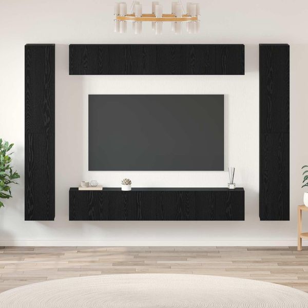 Maison Exclusive - Set Mobile Tv 10 Pezzi In Legno Composito Effetto Rovere Nero-image