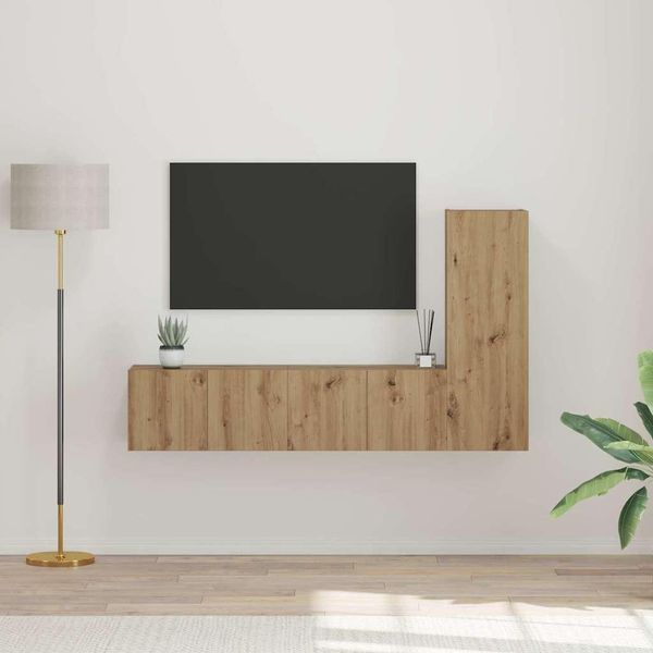 Maison Exclusive - Set Mobile Tv Da Parete 3 Pezzi In Legno Di Rovere Artisan-image