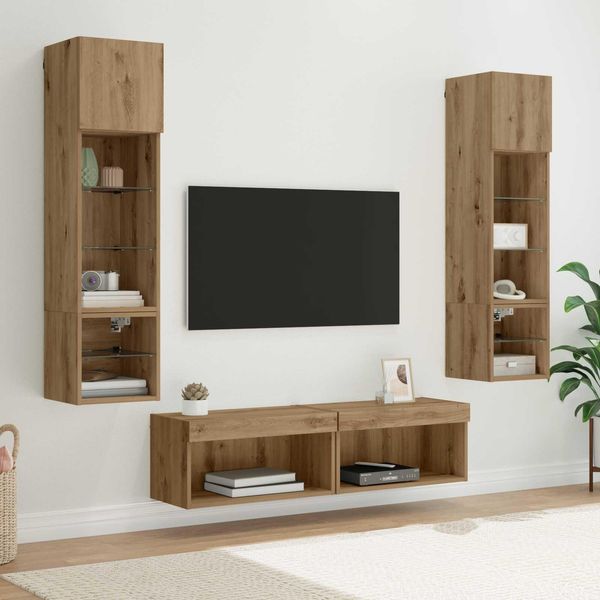 Maison Exclusive - Mobile Tv Da Parete 6 Pezzi In Legno Di Rovere Artigianale-image