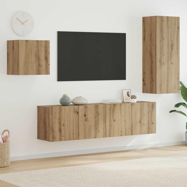 Maison Exclusive - Mobile Tv Da Parete 4 Pezzi In Legno Di Rovere Artigianale-image