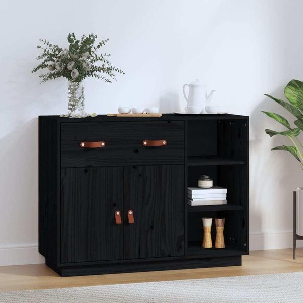 Maison Exclusive - Credenza Nera 98,5X40X75 Cm In Legno Massello Di Pino-image