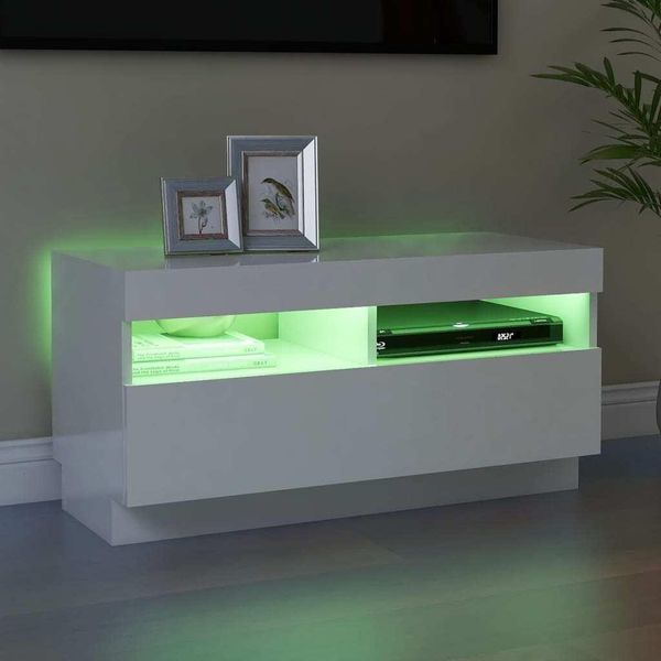 Maison Exclusive - Mobile Tv Con Luci Led Bianco Lucido 80X35X40 Cm-image