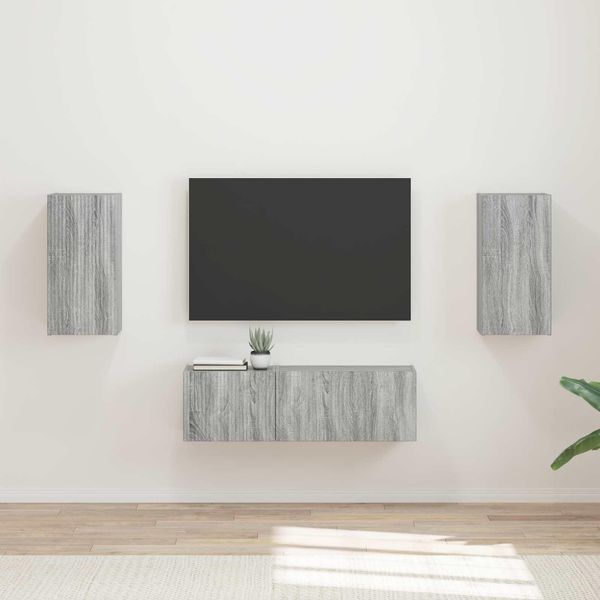 Maison Exclusive - Set Di Mensole Tv Da Parete Montaggio A Parete 4 Pezzi Legno Sonoma Grigio-image