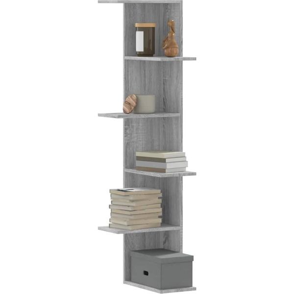 Maison Exclusive - Scaffale Angolare Da Parete Grigio Sonoma 36,5X36,5X140 Cm Materiale Ligneo-image