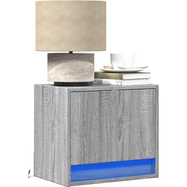 Maison Exclusive - Comodini Da Parete Con Luci Led, 2 Pezzi, Grigio Sonoma-image