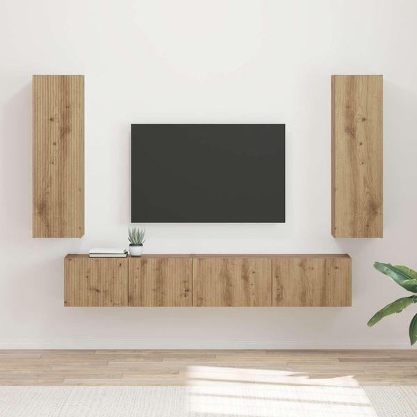 Maison Exclusive - Set Mobile Tv Da Parete 3 Pezzi In Legno Di Rovere Artisan-image