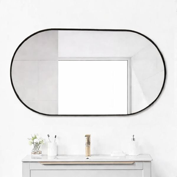 Aiorber Specchio Da Bagno Ovale 50X60 Cm Specchio Da Parete Con Cornice In Metallo Adatto Per Ambienti Umidi Nero-image