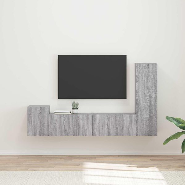 Maison Exclusive - Mobile Tv Da Parete 4 Pezzi In Legno Grigio Sonoma-image