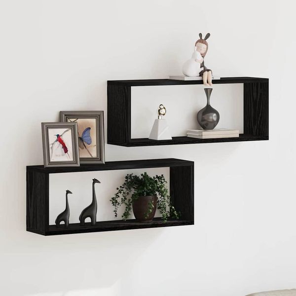 Maison Exclusive - Mensole A Muro Con Ripiano 2 Pezzi Effetto Rovere Nero 60 X 15 X 23 Cm-image