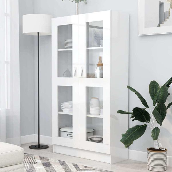Maison Exclusive - Vetrina Bianco Lucido 82,5X30,5X150 Cm Materiale Ligneo-image