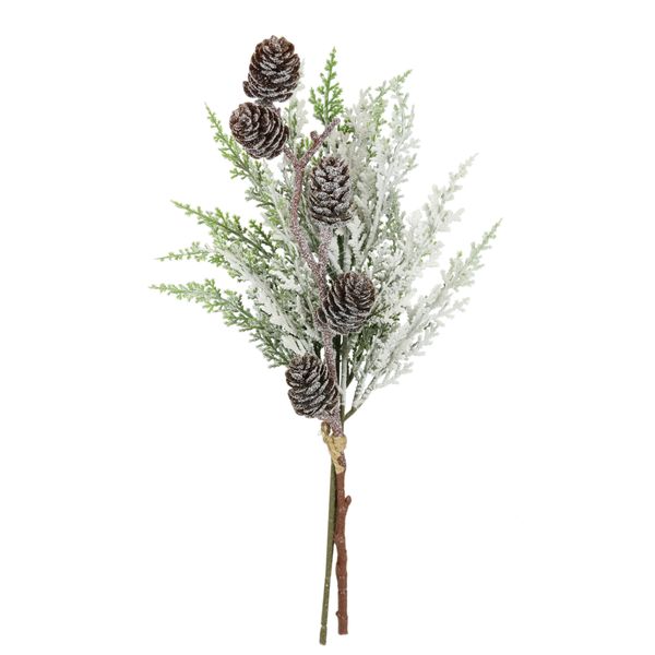 Kunstzweig I.Ge.A. "Thuja-Bund", GrüN, Weiß, B:16Cm H:43Cm L:13Cm, Kunststoff, Kunstpflanzen, Kunstzweig, Mit Zapfen Dekozweig TannengrüN Deko Weihnachtsdeko Kranz Adventskranz-image