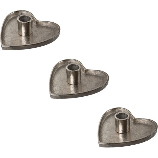 Kerzenhalter Creativ Deco, Silber (Silberfarben), B:13Cm H:4Cm T:13Cm, Aluminium, Kerzenhalter, Kerzenhalter, In Eleganter Herzform, 3Er Set-image