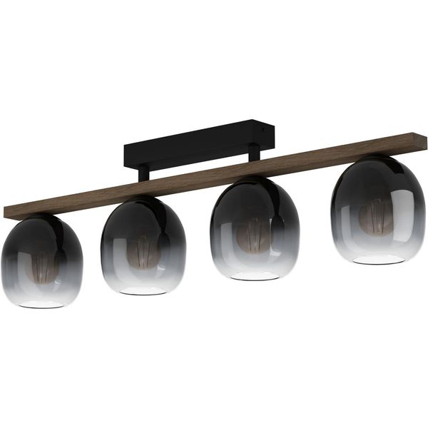 Eglo Deckenleuchte "Filago Deckenlampe, Stahl, Holz Und Glas, E27, IP20, Flurlampe, Lampe", Braun (Schwarz, Braun), H: 25Cm, 1 Stk., Leuchten, Deckenleuchte 4-Flammig - FüR KüChe, Wohnzimmer Oder Flur, Deckenleuchte-image