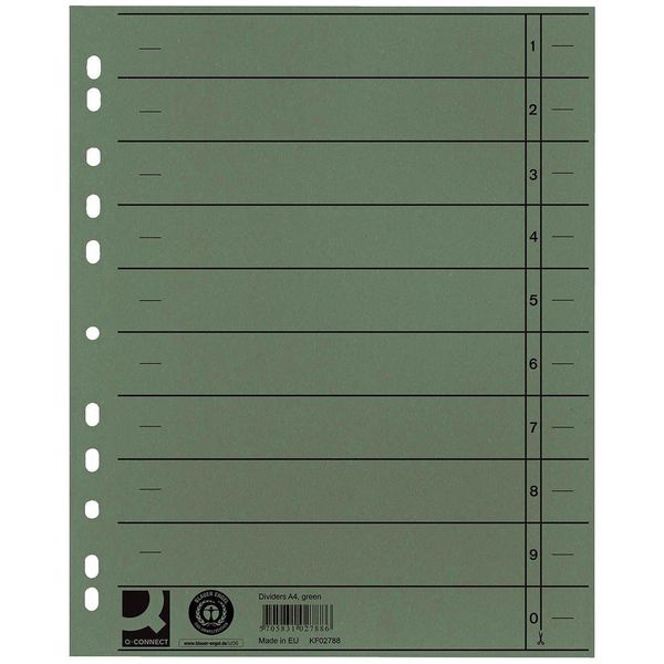 Q-Connect® KF02788 Fogli Divisori Colorati Passanti - A4 Extra Larghi, Verde, 100 Pezzi-image