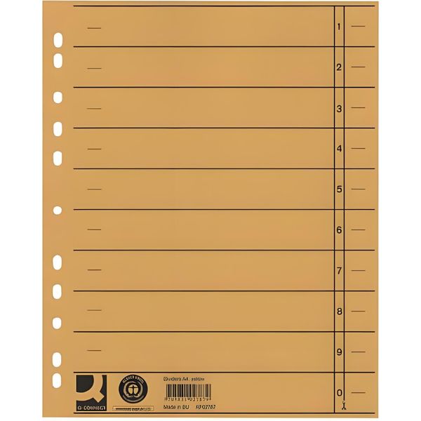 Q-Connect® KF02787 Fogli Divisori Colorati Passanti - A4 Extra Larghi, Giallo, 100 Pezzi-image